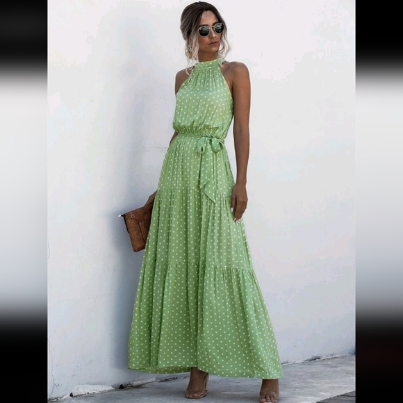. Dresses & Skirts - Polka Dot Belted Halter Dress